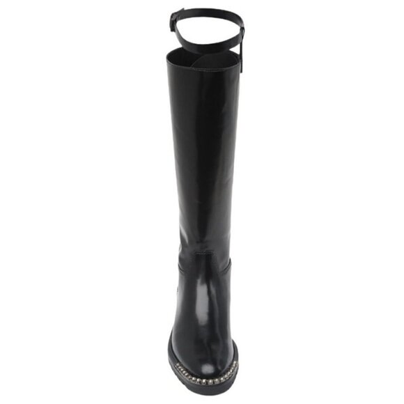 NEW Schutz Cianna Embellished Toe Black Polished Leather Riding Boots Size 6.5B - Picture 2 of 11